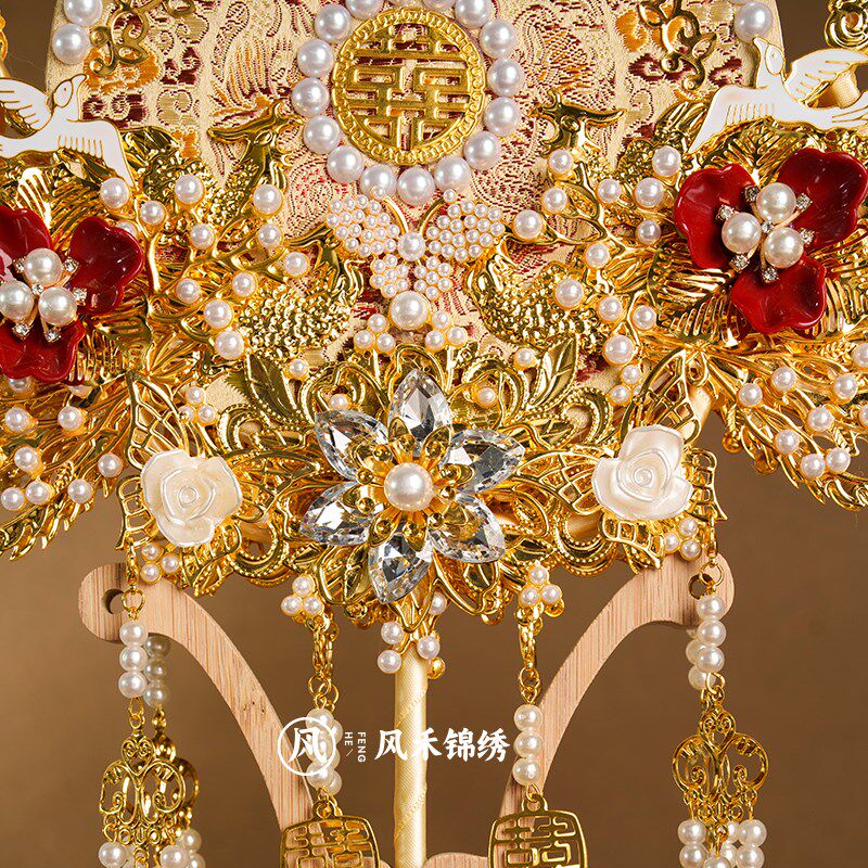 团扇新娘结婚高级重工双面成品婚扇婚礼金色扇子diy材料包,家居饰品,工艺扇/团扇/喜扇/折扇,淘宝优惠券,粉丝福利购,淘宝优惠卷