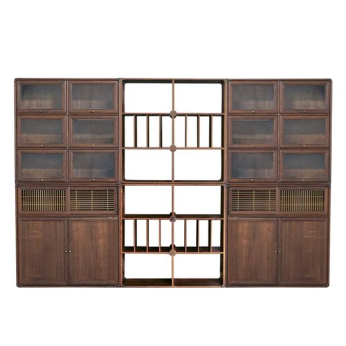 客厅书房全屋满墙定制书酒柜电视墙日中式北欧侘寂复古樱胡桃橡木