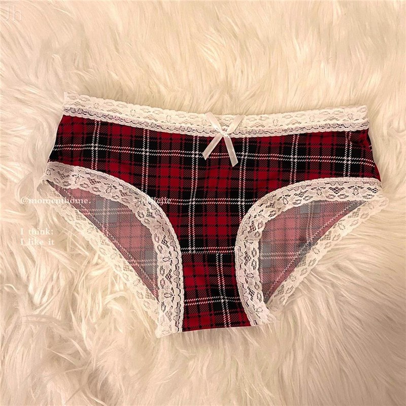 网红Women's underwear simple printing red checkered plaid ic