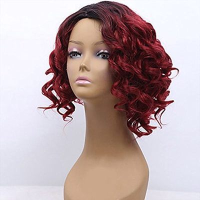 极速Wine red Synthetic Curly Wig Ombre Hair Wigs Bob
