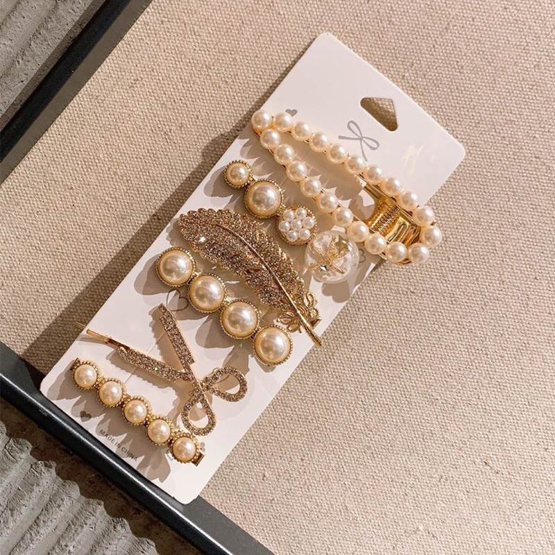 新品1Set Handmade Pearls Hair Clips Pin for Women Fashion Ge