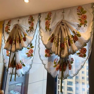 遮光客厅隔断 J櫅1魔术贴成品窗帘棉q麻免打孔飘窗升降罗马帘美式