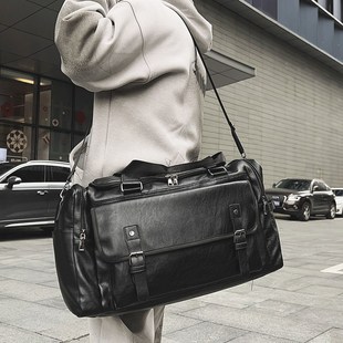 男士短途旅行包大容量PU出差行李袋收纳手提运动健身包女干湿分离