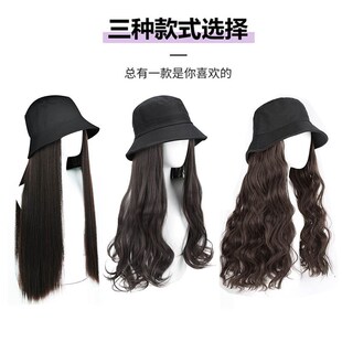 渔夫帽带假头发的戴帽子假发一体时尚女款长卷发网红2023新款秋季