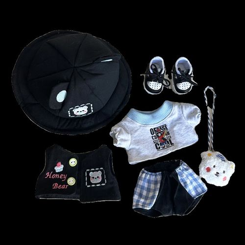 男款娃衣20cm棉花娃娃衣服黑色马甲T恤熊耳遮阳帽子公仔玩具换装