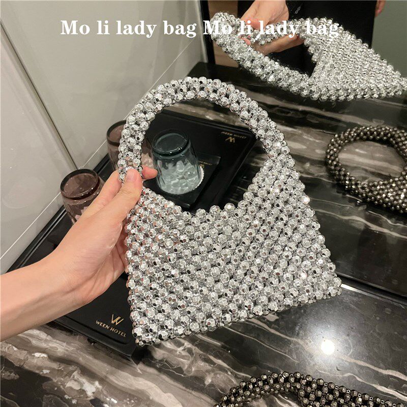 2023少女法式糖果色手工编织diy串珠珍珠包手机包手提包串珠女包