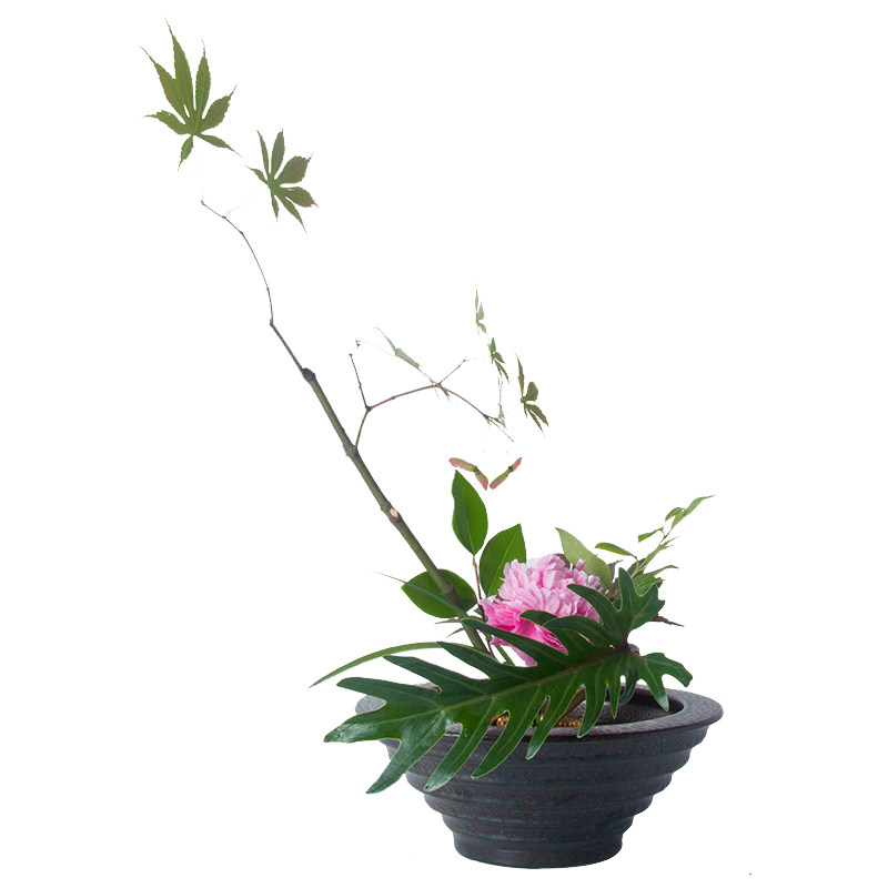 新品中华花艺梅h花碗中式花器剑山插花器碗花螺纹陶瓷大碗日式禅