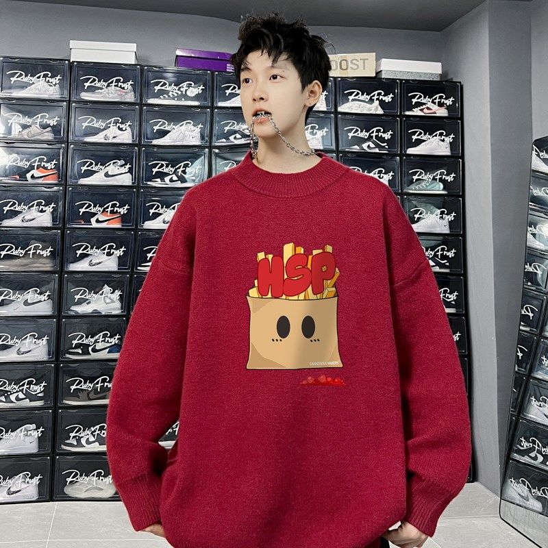 美式复古半高领毛衣男秋冬季加绒加厚针织衫外套宽松慵懒风线衣服,男装,羽绒马甲,淘宝优惠券,粉丝福利购,淘宝优惠卷