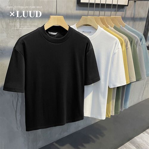 LUUD 夏日新款280G重磅冰瓷棉休闲GT恤男生纯色微阔凉爽小高领上