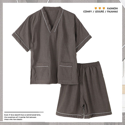 高档纯色棉苎麻汗蒸服男洗浴中z心温泉洗浴足浴服女按摩睡衣桑拿