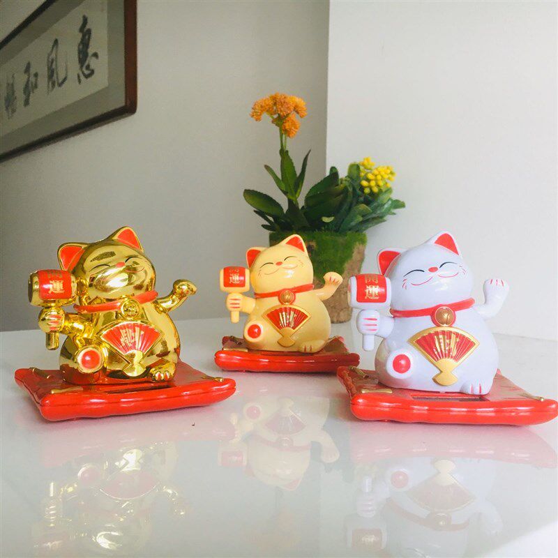 现货美佳好包邮 开运p招财猫 塑料太阳能摆件 乔迁开业礼品