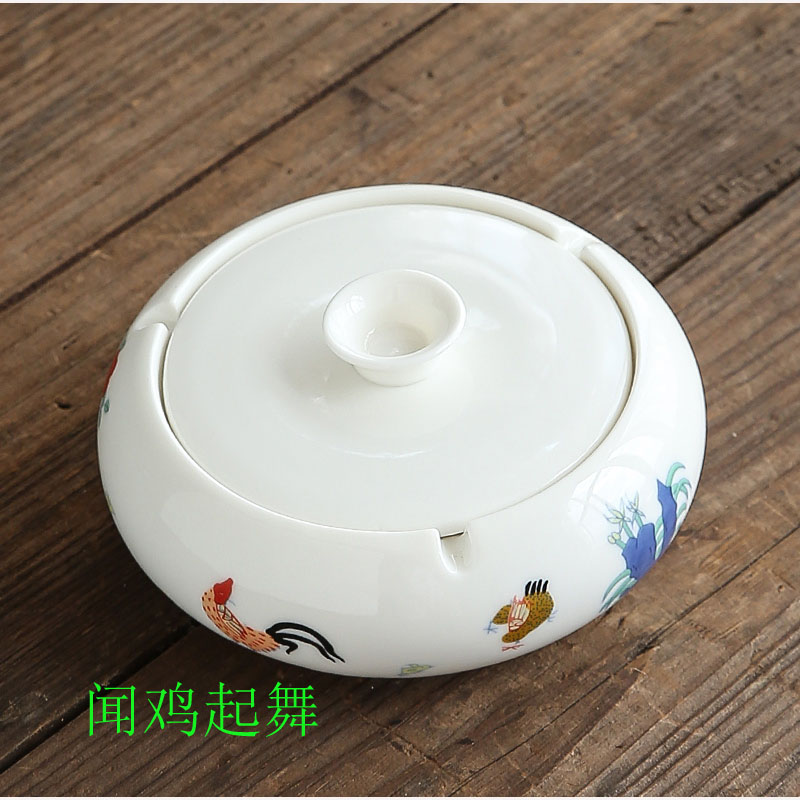 陶瓷火锅砚台不干k墨带笔搁带盖子密封墨池墨碟文房四宝装墨水带