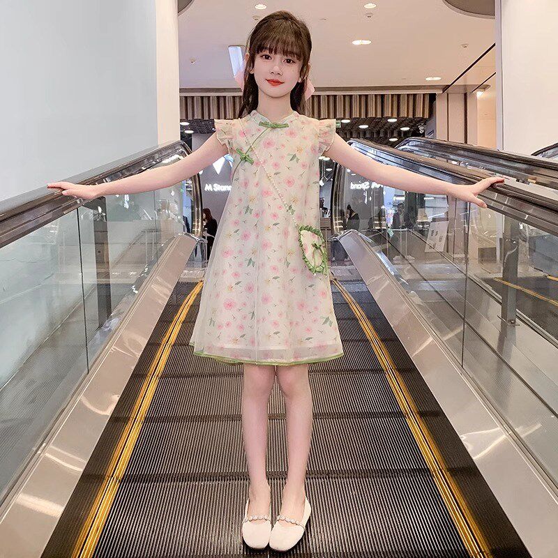 女童旗袍连衣裙夏装2024新款儿童汉服薄款甜美裙子女孩古风公主裙