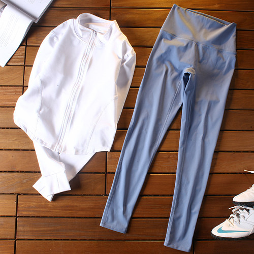 无尴尬线高腰瑜伽服套装女弹力速干跑步运动上衣紧身两件套健身房