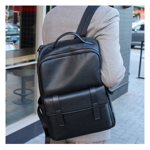 商务背包男士双肩包男款通勤出差电脑包高级感皮质书包