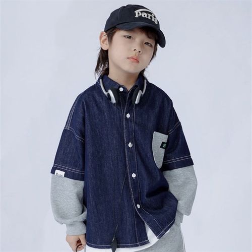 儿童牛仔衬衫男童日w系长袖开衫男宝宝上衣潮