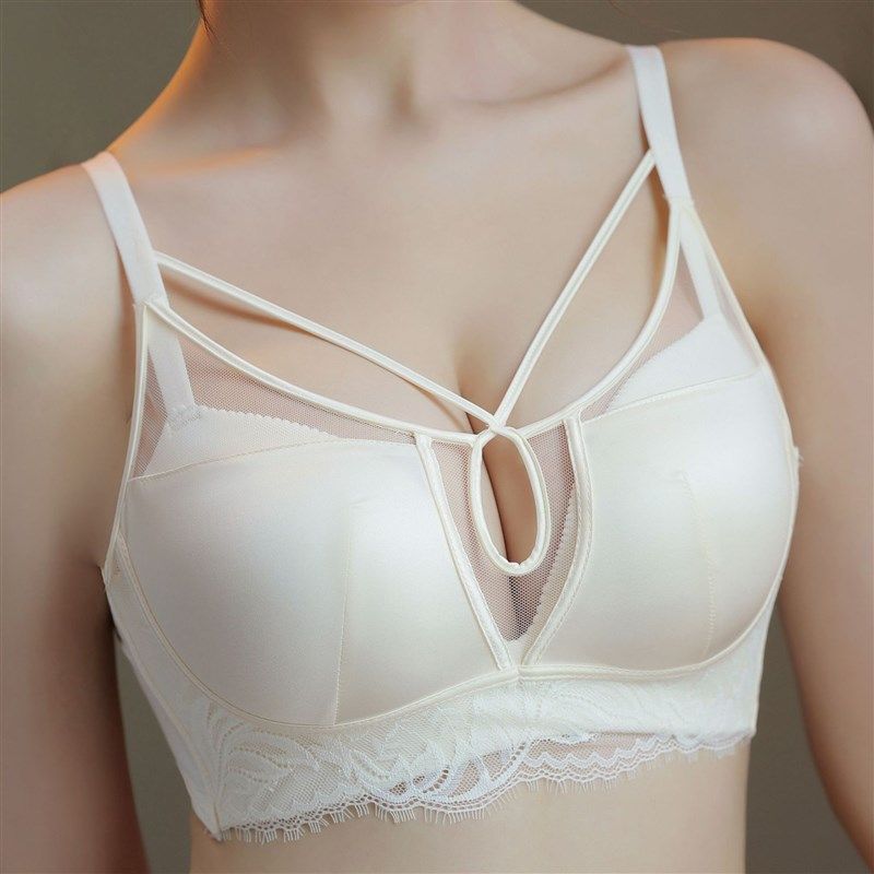 加厚馒头杯5cm小胸聚拢蕾丝拼接绸缎深V交叉带文胸内衣,女士内衣/男士内衣/家居服,文胸,淘宝优惠券,粉丝福利购,淘宝优惠卷