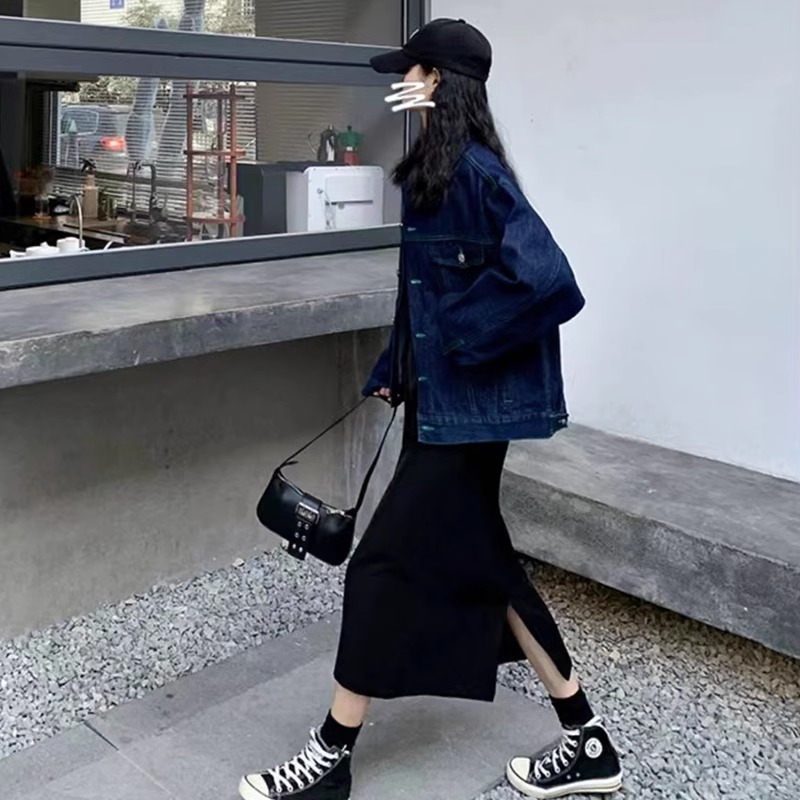 加厚孕妇半身裙秋冬季黑色西装托腹a字裙高腰长裙V宽松孕妇裙国风