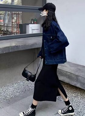 加厚孕妇半身裙秋冬季黑色西装托腹a字裙高腰长裙宽松孕妇裙国风