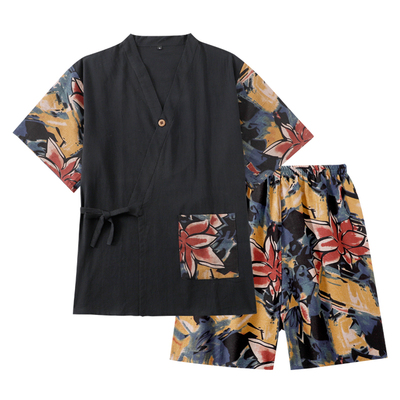 新款汗蒸服女开衫可爱和服日式情侣大J码家居睡衣亚麻浴服浴衣