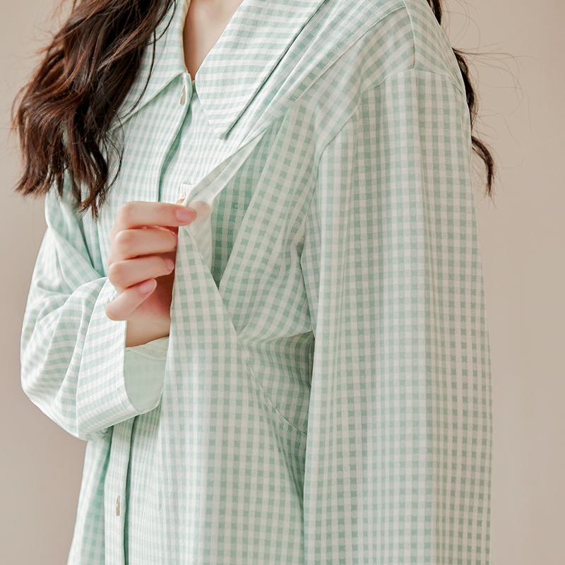 100%纯d棉月子服纯色孕妇睡衣秋季产後哺乳哺乳装产妇家居服套装