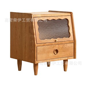 舜伊工贸曲奇樱j桃木床头柜北欧家具现代简约卧室樱桃木收纳床边