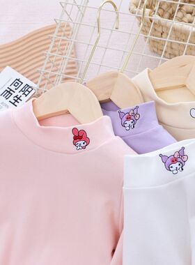 秋装新款女童半高领打底衫童装中领QT恤纯棉百搭上衣