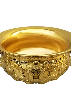 速发聚宝盆纯铜实心聚宝盆摆件大号铜香炉中式客厅玄关聚财铜盆礼