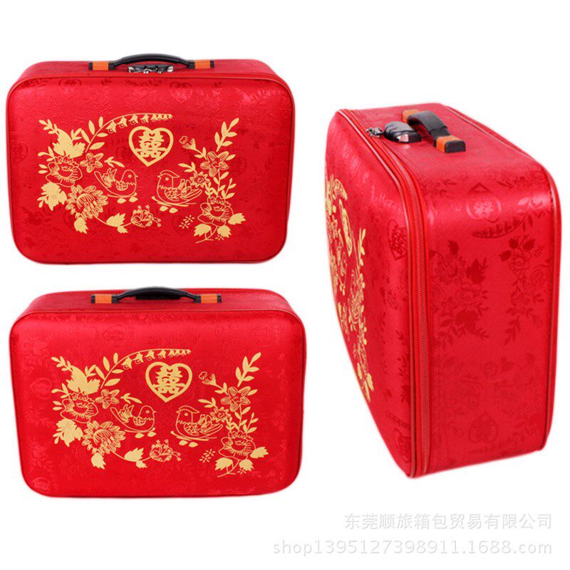 大红色网红结婚皮箱新娘陪嫁箱字母箱子婚庆嫁妆手提密码旅行箱包