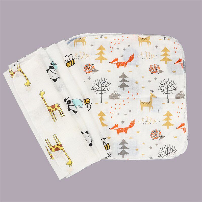 10PCS Kids Baby Cartoon Towel Handkerchief Cotton Muslin Tow