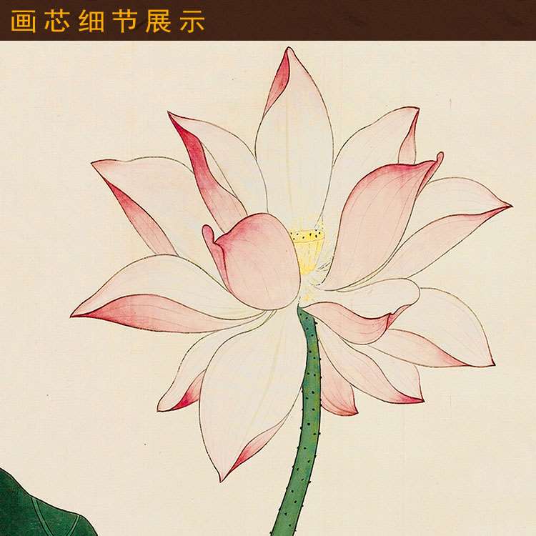 速发荷花工笔画挂画 国画复制品 复古玄关书房客厅装饰画 丝绸卷图片