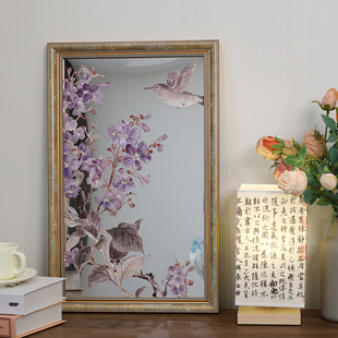 中式 花鸟镜子装 饰画中国风入户玄关餐柜摆客厅卧室饭厅镜子挂画