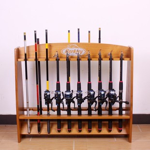 20位鱼竿展示架实木渔具货架展架路亚收纳架家用摆放架双排置物架