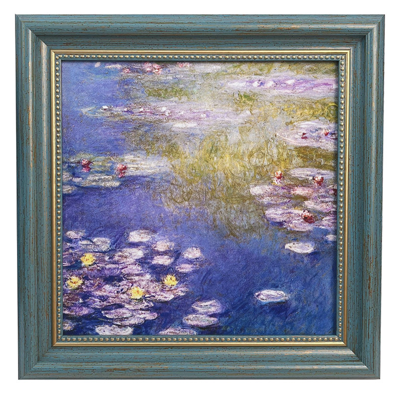 莫奈睡莲复古油画装饰画客厅v卧室背景墙挂画法美式相框桌面摆件