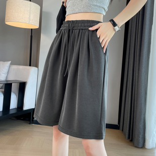 铜氨丝短裤女夏季薄m款休闲阔腿5分运动中裤宽松夏天冰丝五分裤女