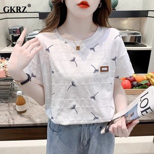 雪紡時(shí)尚 正肩短袖 女夏季 2024新款 洋氣減齡上衣透氣百搭舒適t恤女