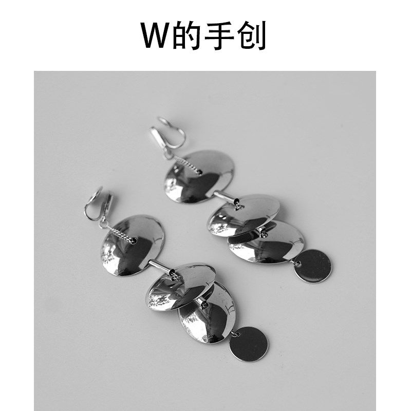 银色金属螺旋长款无耳洞耳坠夸张潮流个性时尚蚊香盘耳夹气质耳饰