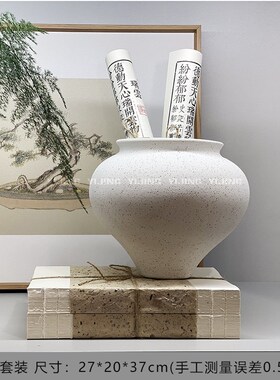 侘寂风复古麻绳书捆 新中式样板房间书块摆件 展示柜书房装饰品