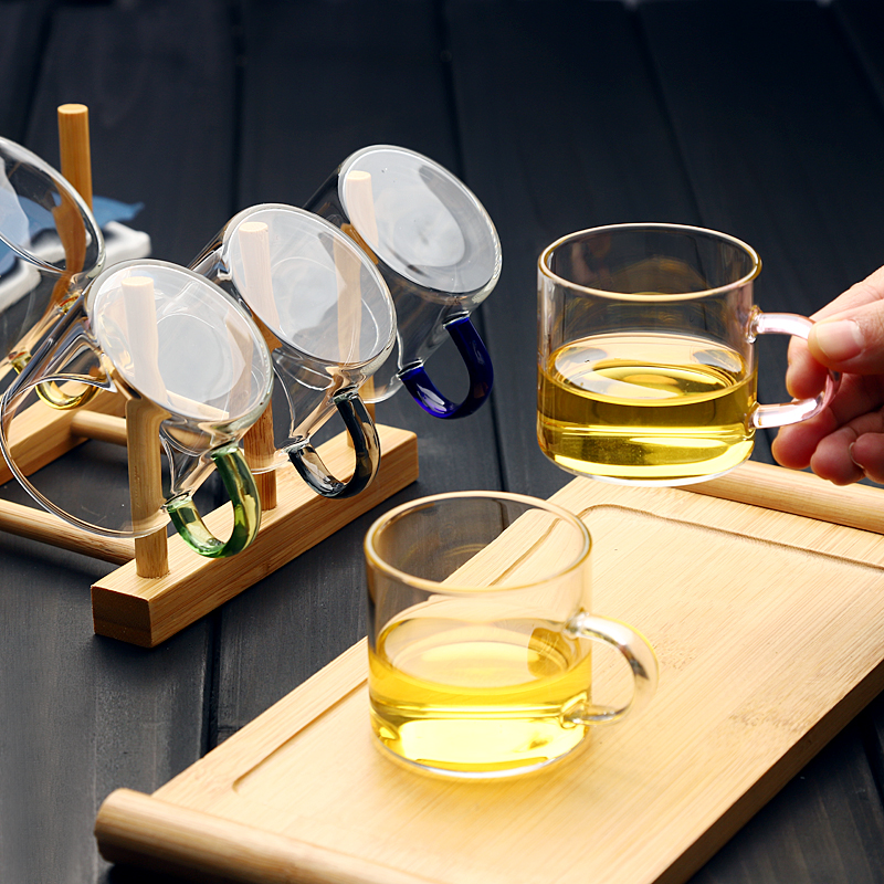 高硼硅茶具套装带把手透明玻璃茶杯家用功夫水杯120ml小号品茗杯