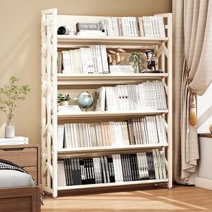 钢制书架落地置物架家用可移动铁艺架子一体靠墙学生书桌收纳整理