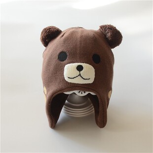 婴儿可爱超萌护耳帽子秋冬季男宝宝棉线针织帽婴幼儿童保暖毛线帽