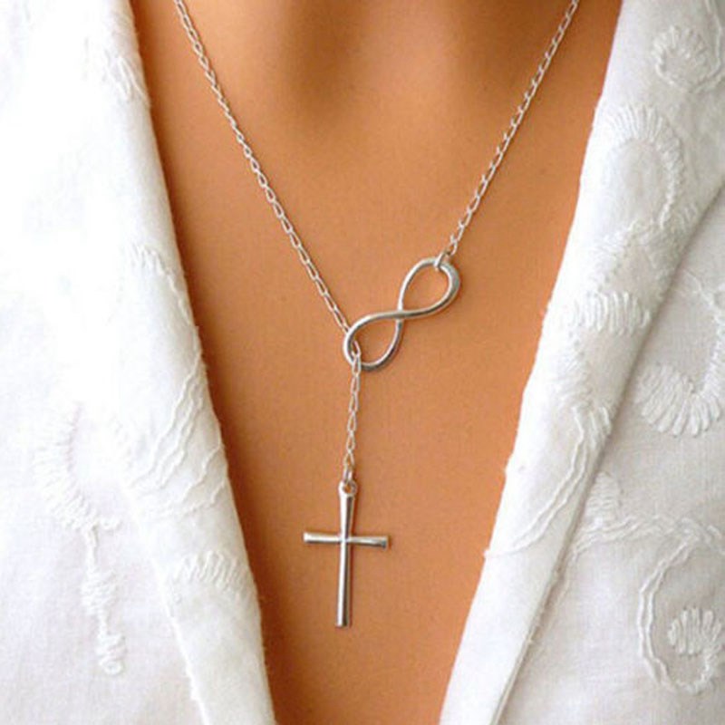 2023 Silver Color Infinity Cross Necklace Fashion Women Lari