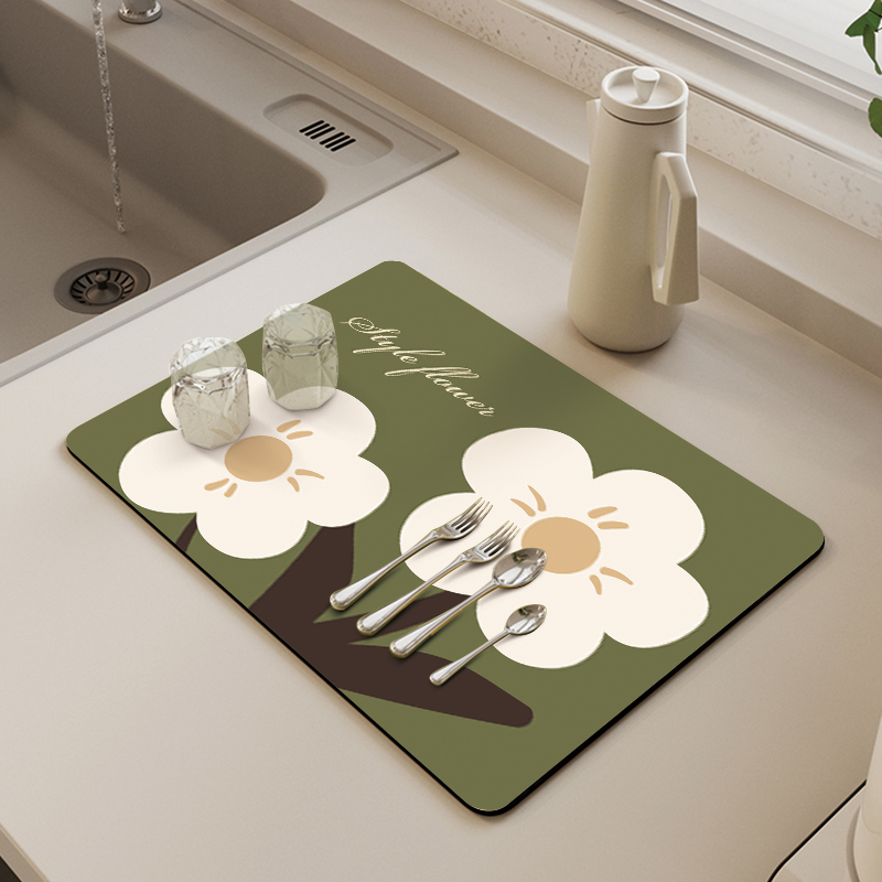 花朵厨房台面沥水垫桌面餐具干燥垫咖啡机吸水垫杯垫碗盘隔水垫