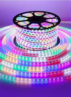 LED四彩六彩七彩灯带72灯96灯120灯144灯纯铜变色跑220马灯霓虹灯