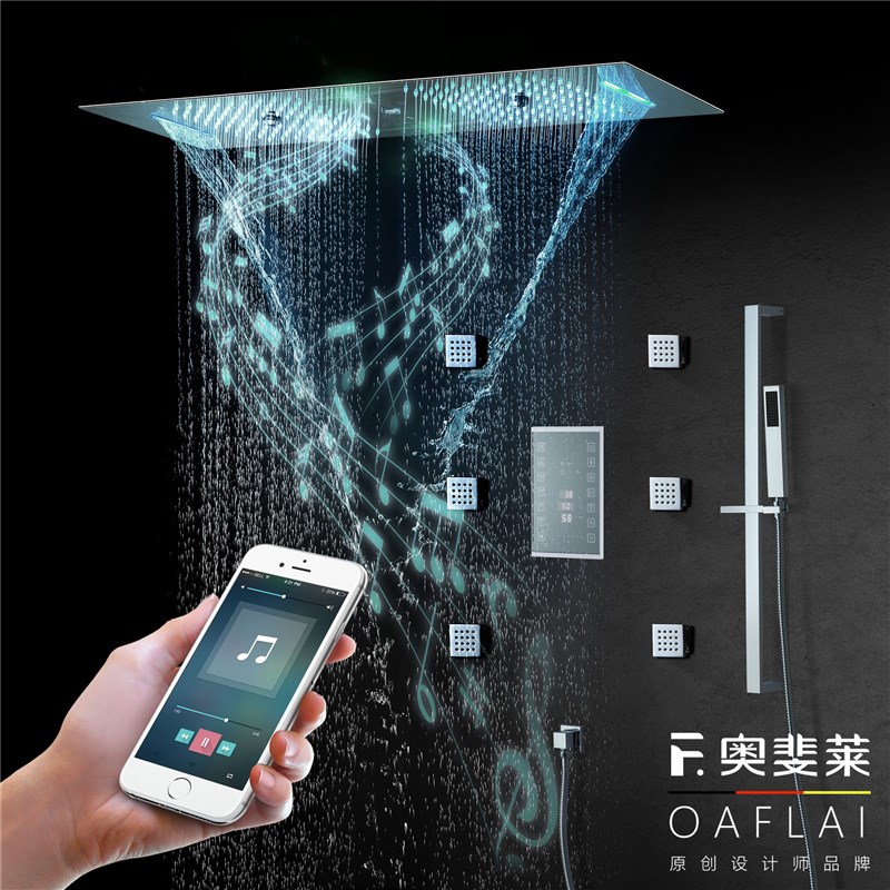 德国精工暗装入墙式恒温雨淋瀑布天幕顶喷LED显示触摸开关花洒