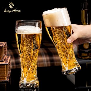 4只装 家用高档水晶玻璃大容量精酿杯果汁杯子带杯架 啤酒杯架套装