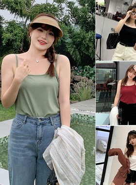 大码女装纯色坑条吊带n背心2024新款韩系简约无袖打底衫内搭90059