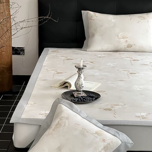 田园风A类抗菌冰丝席三件套夏季凉席床笠款可折叠机洗空调软席子