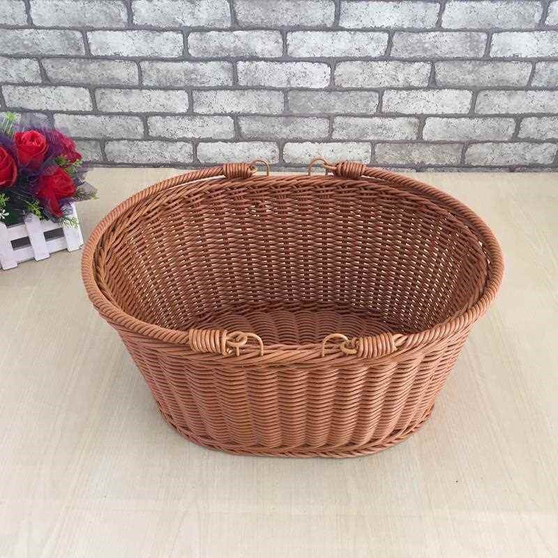 仿藤编手提篮子水果筐子购物篮买菜篮野餐篮竹编收纳筐竹篮子