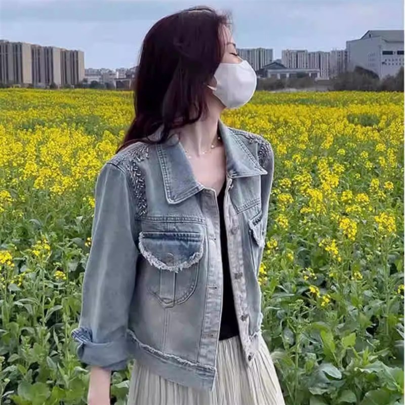 美式复古牛仔外套女春秋款2024新款爆款早秋小个子短款夹克上衣潮